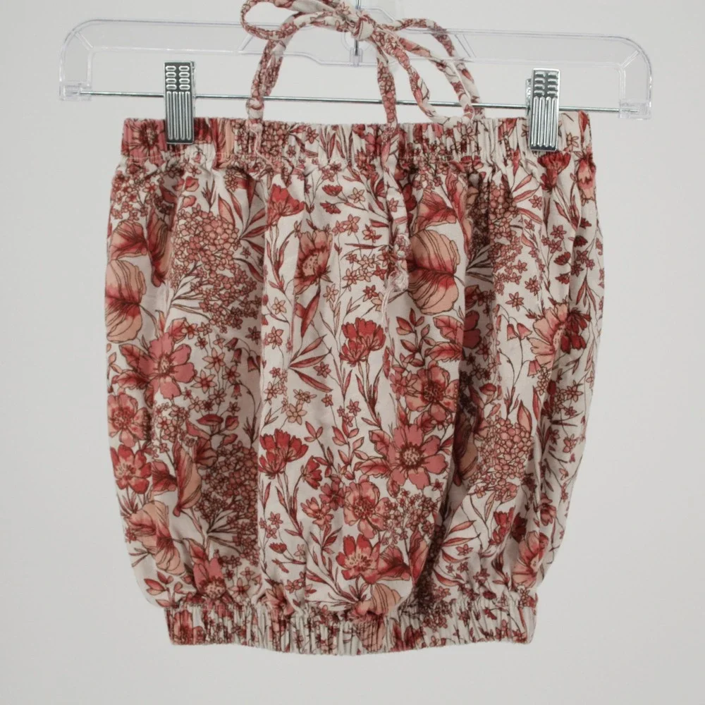 Mia Belle Girls Girl's Pink Floral Halter Bubble Hem Blouse‎ Size 10Y/12Y